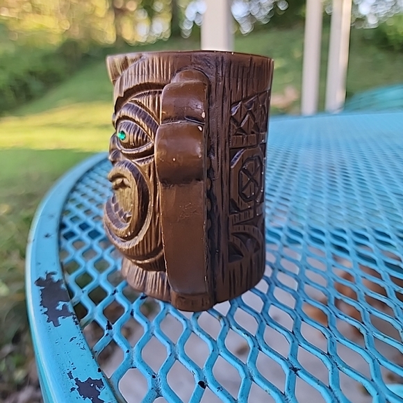 Vtg Hawaiian Tiki Mugs Set Of 5 Quon-Quon Japan Brown Ceramic Green Gem Eyes - Picture 7 of 12